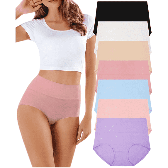 Loritta 7 Packs Underwear for Women Cotton High Waist Panties Full Coverage Cotton Panties for Women Packs, Size S-2XL