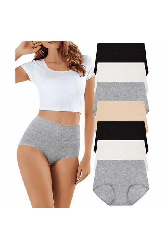7 Pack High Waist Underwear for Women Ladies Cotton Underwear Full Coverage High Waist Panties for Women ,Size S-2XL
