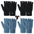 thumbnail image 1 of Lorrita Fingerless Gloves Warm Winter Gloves for Women Flip Knitted Gloves 4 Pack Black and Blue, 1 of 5