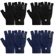 Lorrita Fingerless Gloves Warm Winter Gloves for Women Flip Knitted Gloves 4 Pack Black and Dark Blue