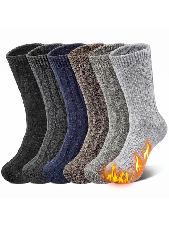 6 Pairs Mens Wool Socks , Warm Cozy Boot Winter Thermal Socks for Men, Size 6-12