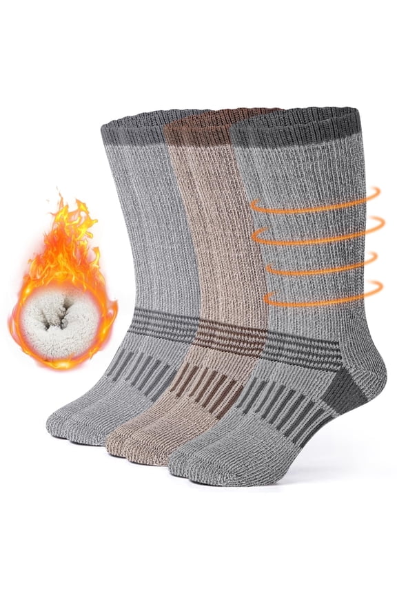 3 Pairs 80% Merino Wool Hiking Socks for Men Women Warm Thermal Hiking Boot Cushion Crew Socks Size 9-12