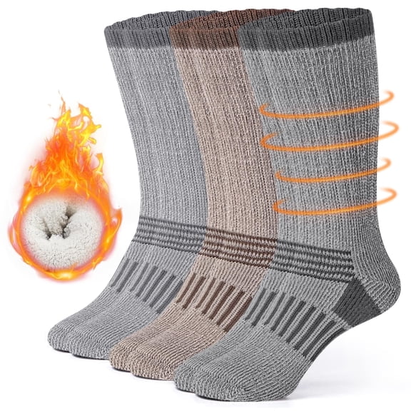 Loritta 3 Pairs 80% Merino Wool Hiking Socks for Men Women Warm Thermal Hiking Boot Cushion Crew Socks Size 9-12