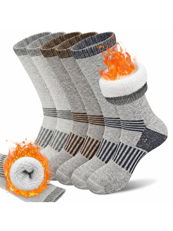 3 Pairs Merino Wool Hiking Socks for Men Winter Thermal Cushioned Boot Socks, Size 9-12