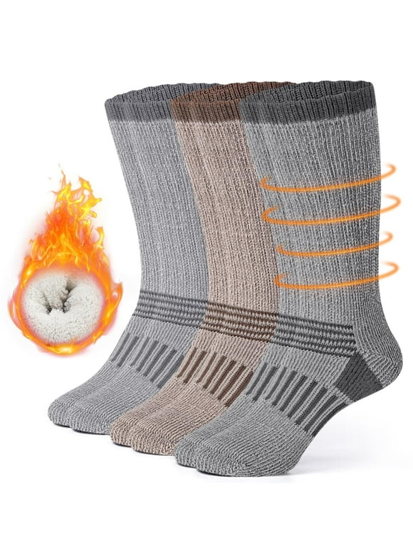 3 Pairs 80% Merino Wool Hiking Socks for Men Women Warm Thermal Hiking Boot Cushion Crew Socks Size 9-12