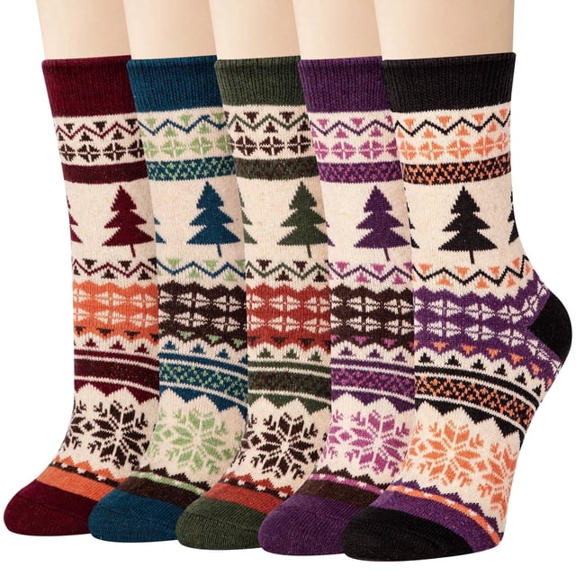 Loritta Wool Socks for Women, 5 Pairs Ladies Cozy Boot Winter Thermal Warm Thick Socks Size 5-9