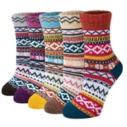 Wool Socks for Women, 5 Pairs Warm Winter Thick Boot Crew Socks, Shoe Size 5-9