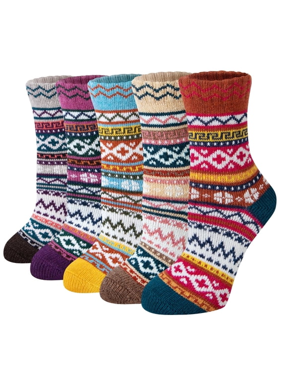 Wool Socks for Women, 5 Pairs Warm Winter Thick Boot Crew Socks, Shoe Size 5-9