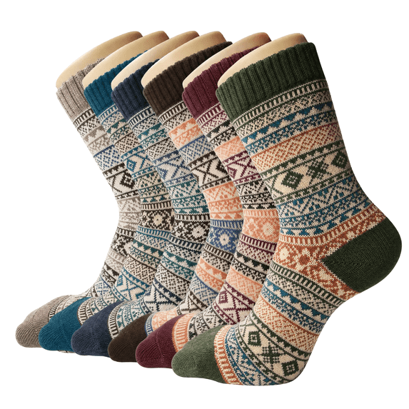 Loritta Wool Socks for Women, 6 Pairs Warm Winter Thick Boot Crew Socks, Shoe Size 5-9