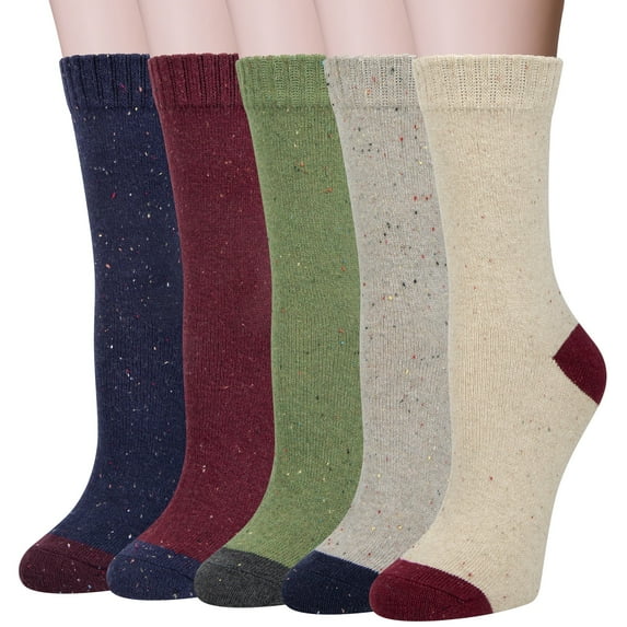 Loritta Wool Socks for Women, 5 Pairs Ladies Cozy Boot Winter Thermal Warm Thick Socks Size 5-9