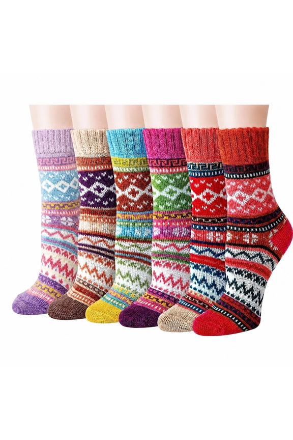 Wool Socks for Women, 6 Pairs Ladies Cozy Boot Winter Thermal Warm Thick Socks Size 5-9