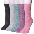 thumbnail image 1 of Loritta Wool Socks for Women, 5 Pairs Thermal Crew Winter Boot Socks, Shoe Size 5-9, 1 of 9