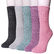 Loritta Wool Socks for Women, 5 Pairs Thermal Crew Winter Boot Socks, Shoe Size 5-9