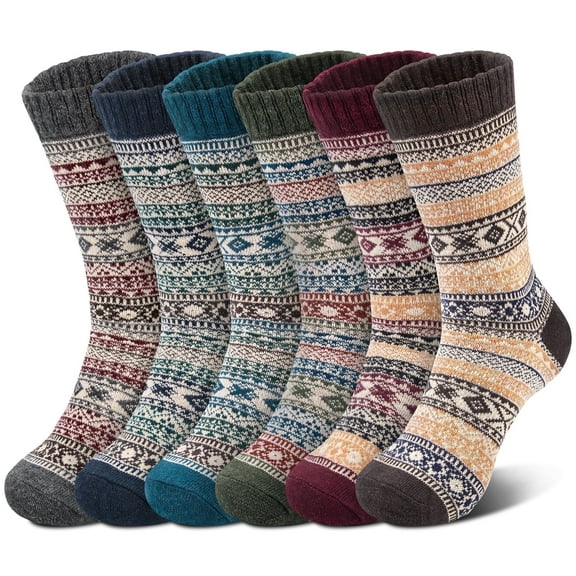 Loritta 6 Pairs Mens Wool Socks , Warm Cozy Boot Winter Thermal Socks for Men/Women, Size 6-12