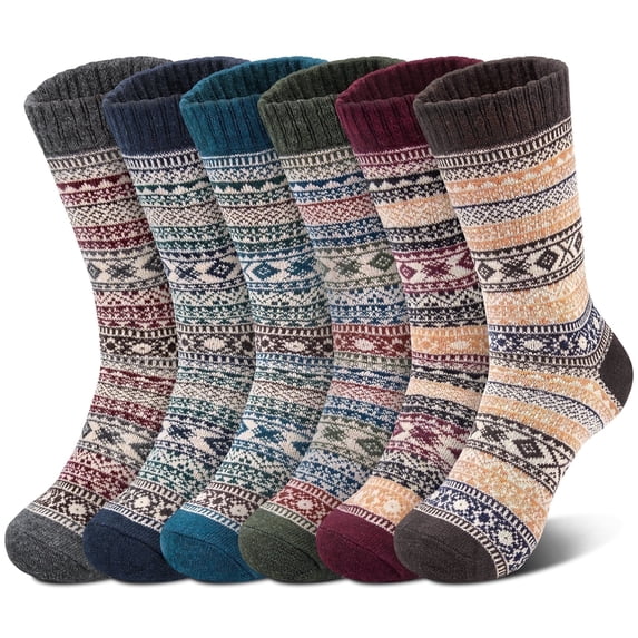 Loritta 6 Pairs Mens Wool Socks , Warm Cozy Boot Winter Thermal Socks for Men/Women, Size 6-12