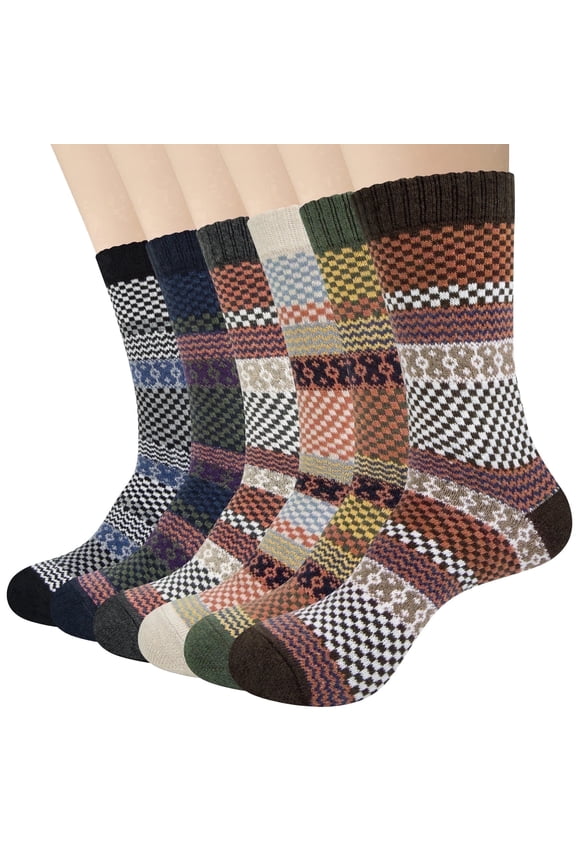 6 Pairs Mens Wool Socks , Warm Cozy Boot Winter Thermal Socks for Men/Women, Size 6-12