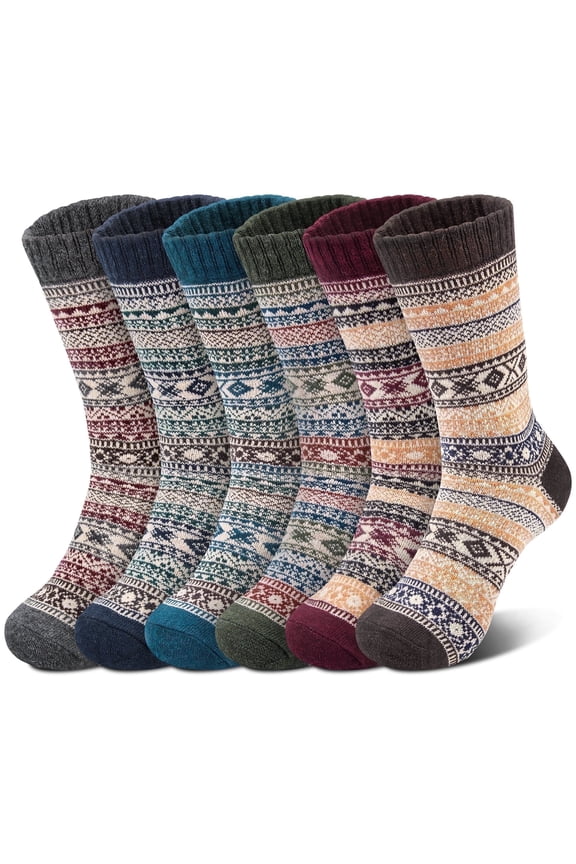 6 Pairs Mens Wool Socks , Warm Cozy Boot Winter Thermal Socks for Men/Women, Size 6-12