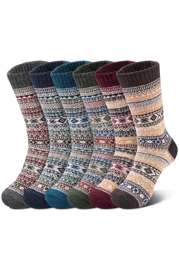 6 Pairs Mens Wool Socks , Warm Cozy Boot Winter Thermal Socks for Men, Size 6-12