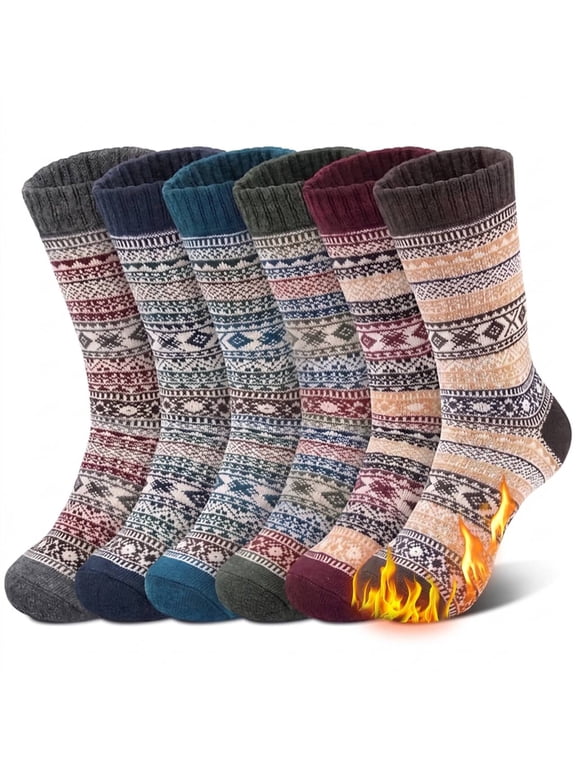 6 Pairs Mens Wool Socks , Warm Cozy Boot Winter Thermal Socks for Men, Size 6-12