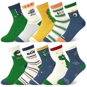Lorrita Dinosaur Kids Socks for Boys Funny Cartoon Boys Socks Colorful Pattern Print Boys Crew Socks 7-10 Years 10 Pairs