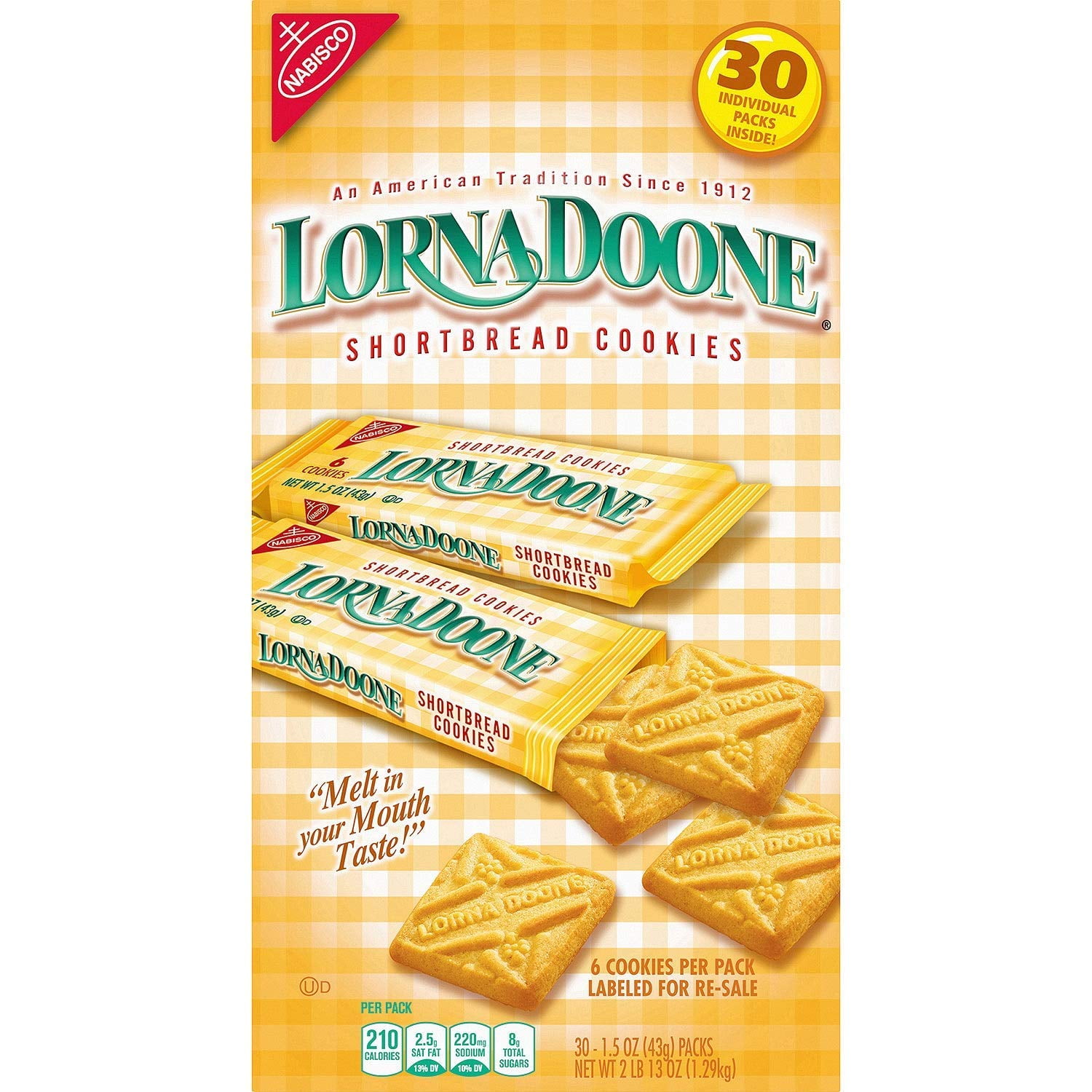 Nabisco Honey Lorna Doone Shortbread Cookies, 30ct, 1.5oz Packs