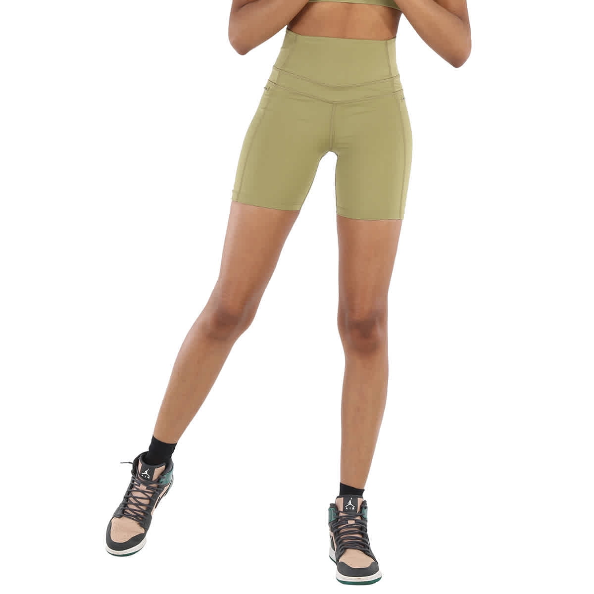 Lorna Jane Ladies Olive Stomach Support Bike Shorts With Zip Phone