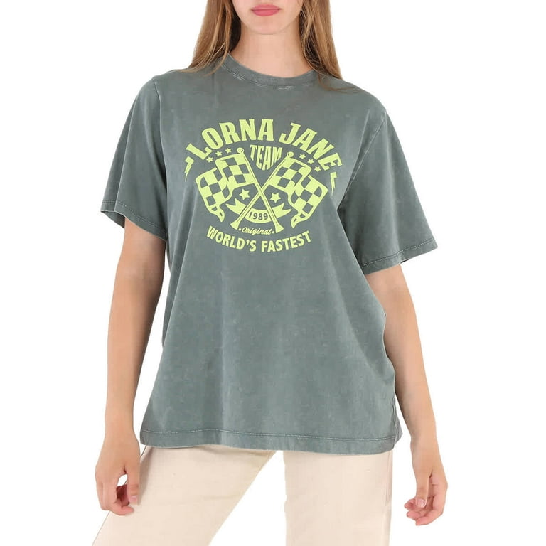 Lorna Jane Ladies Washed Military Speedway Oversized Cotton T-shirt, Size X- Small 