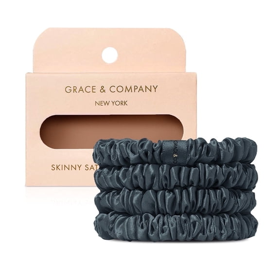 Skinny Satin Scrunchies 4pk Midnight