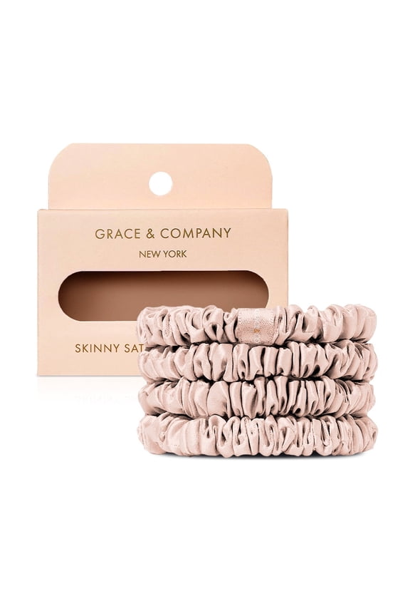 Skinny Satin Scrunchies 4pk - Peony