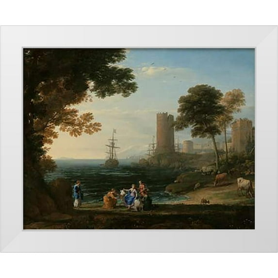 Lorrain, Claude 14x12 White Modern Wood Framed Museum Art Print Titled - Coast View with the Abduction of Europa