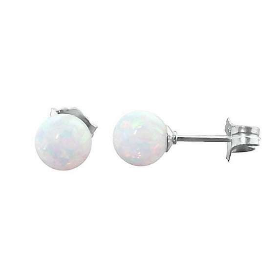 Lorraine: 6mm Fiery White Synthetic Opal Ball Stud Post Earrings 14K White Gold