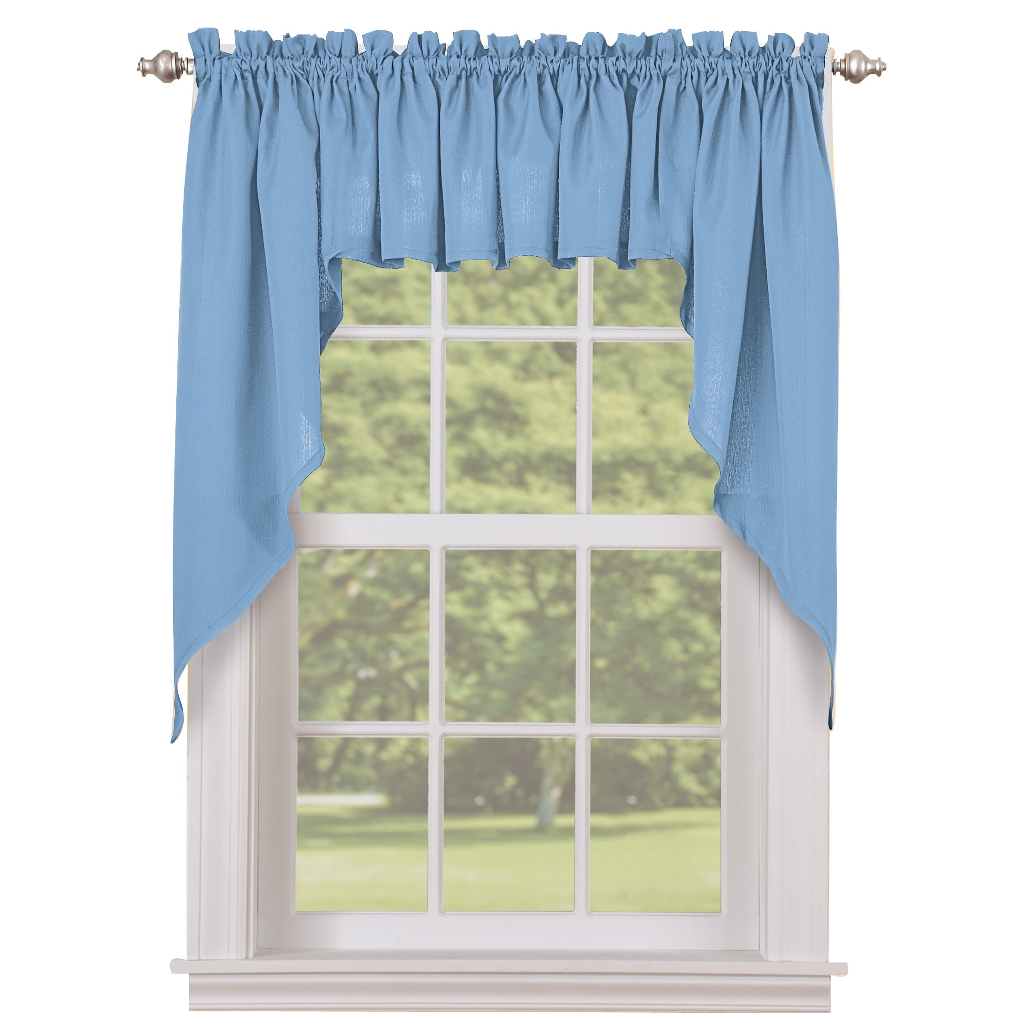 Blue Ribbed Polyester Rod Pocket Valance Pair