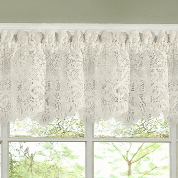 Lorraine Home Fashions Classic Cream Floral Rod Pocket Light Filtering Kitchen Valances, 12” x 58”