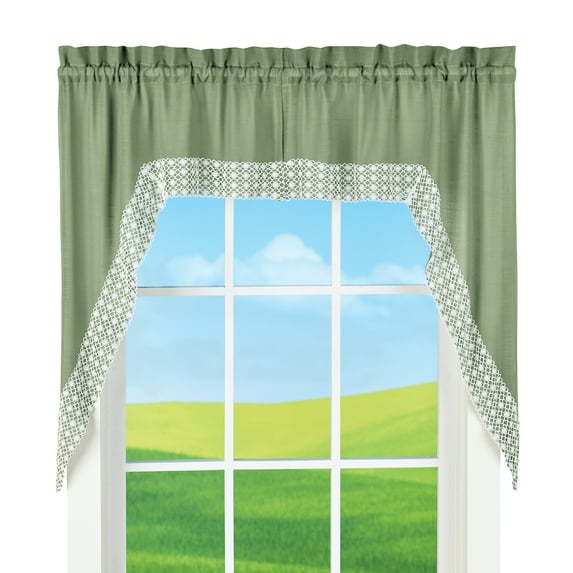 Lorraine Home Fashions Traditional Sage Rod Pocket Light Filtering Kitchen, 60” x 38” (2 Panels)