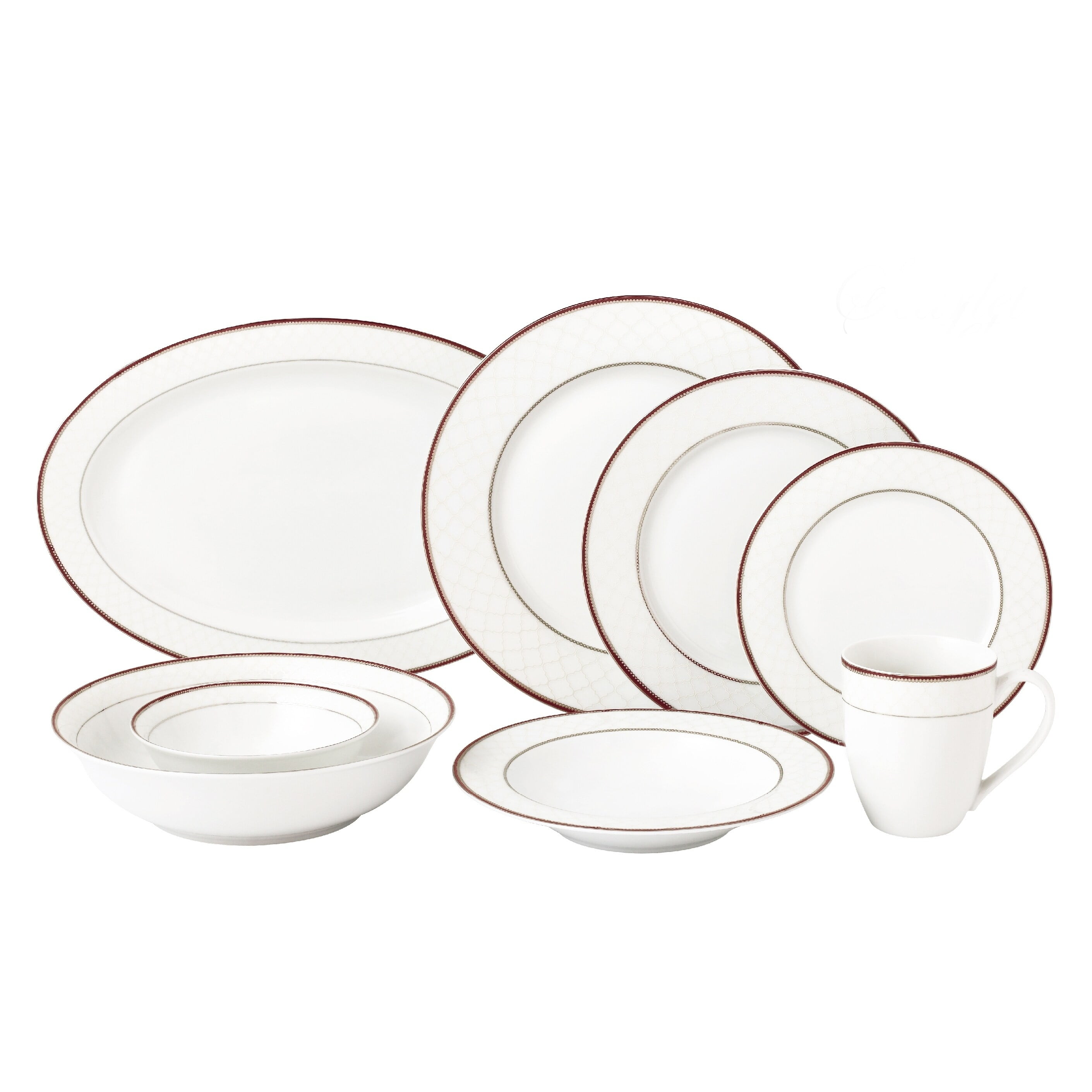 Scarlett White Porcelain Dinnerware Set with Gold Trim, Service for 8