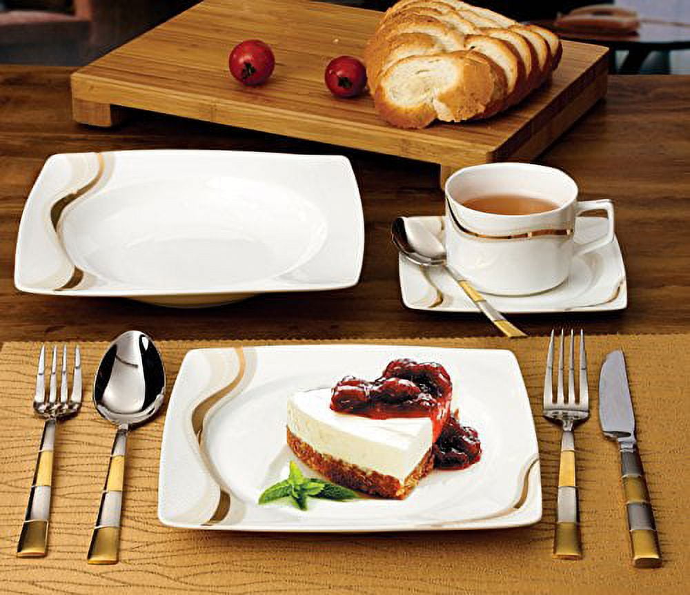Lorren Home Trend Dora Fine Dinner Square 57-Piece Bone China