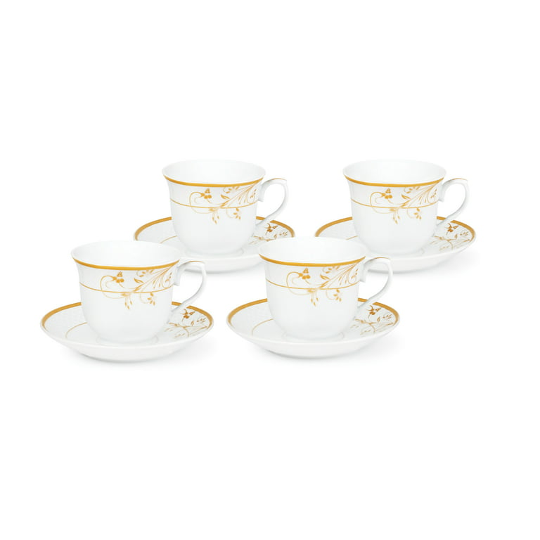 Lorren Home Trends 80-2020 Cups and Saucers Set of 4, Purple