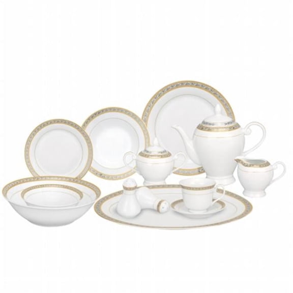 Lorren Home Trend Silver and Gold Accent Porcelain Dinnerware Set of 54