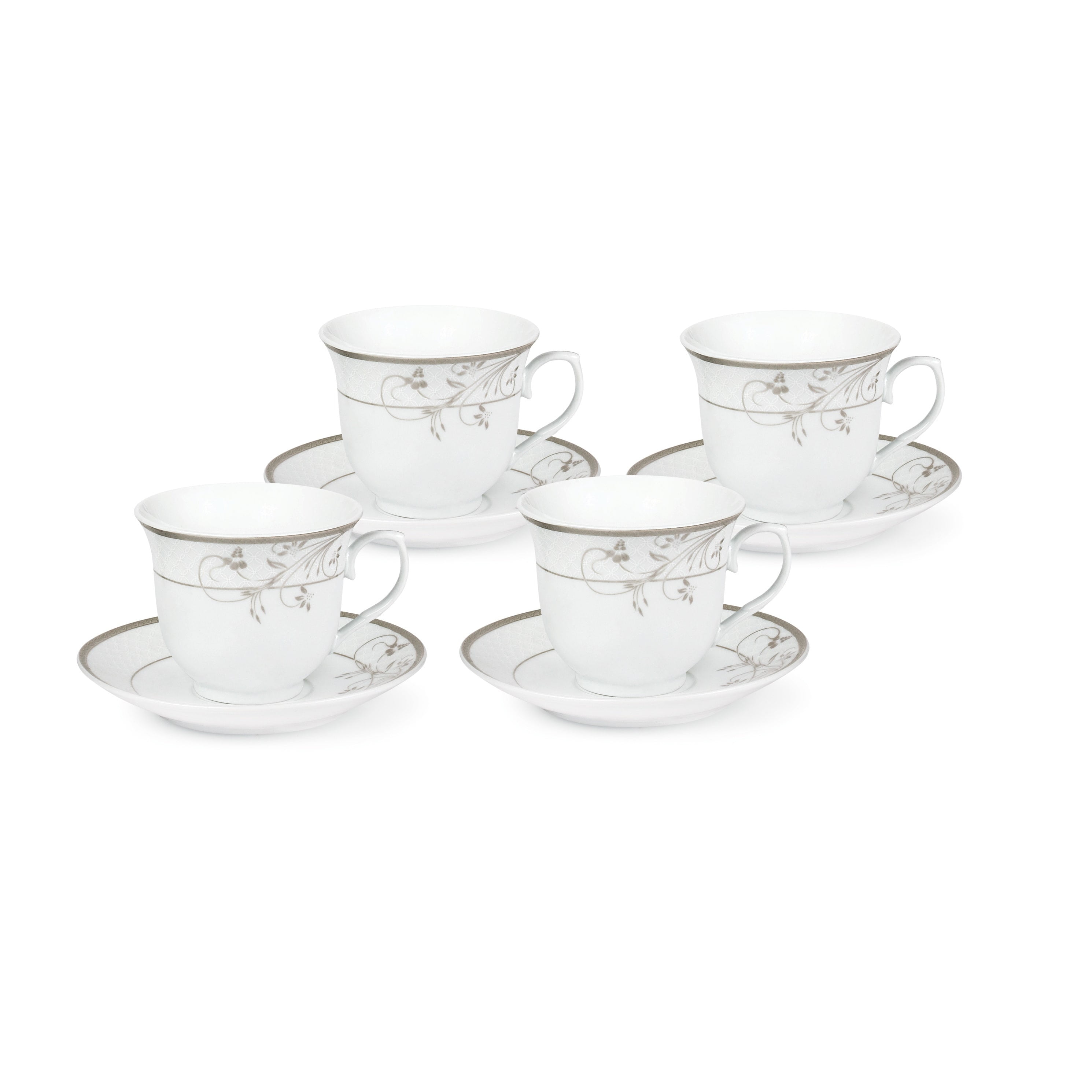 Silver Floral Design Porcelain Tea/Coffee Set for Four