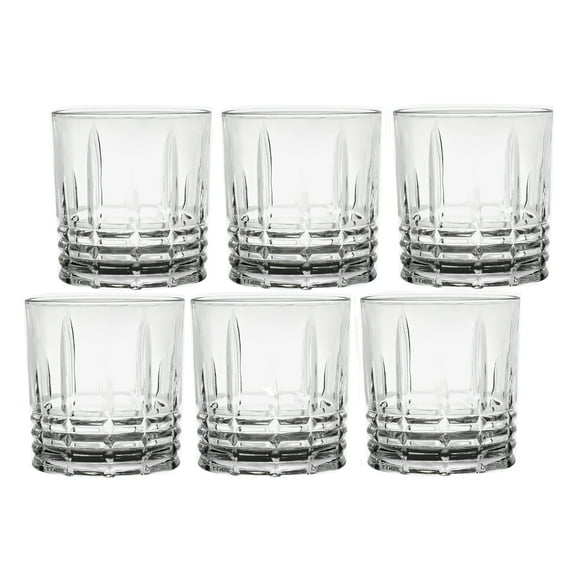 Lorren Home Trends 11 Ounce Double Old Fashion Drinking Glass-Textured Cut Glass, Set of 6