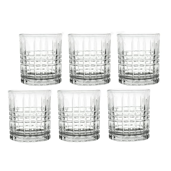 Lorren Home Trends 11 Ounce Double Old Fashion Drinking Glass-Textured Cut Glass, Set of 6