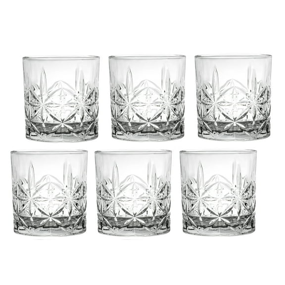 Lorren Home Trends 11 Ounce Double Old Fashion Drinking Glass-Textured Cut Glass, Set of 6