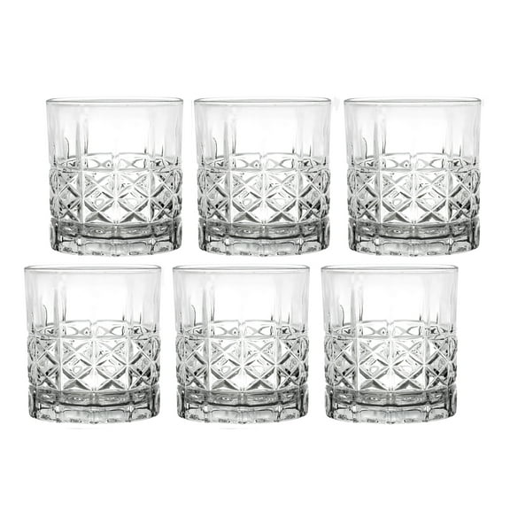 Lorren Home Trends 11 Ounce Double Old Fashion Drinking Glass-Textured Cut Glass, Set of 6