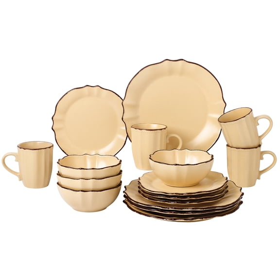 Lorren Home Trends 16 Piece Scalloped Edge Mellow Yellow Dinnerware