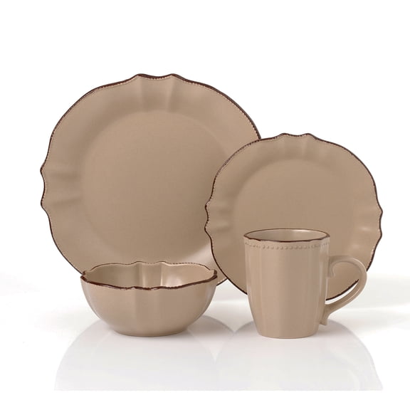 Lorren Home  Trends 16 Piece Stoneware Scalloped Edge Cocoa Dinnerware