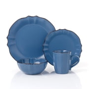 Lorren Home Trends 16 Piece Stoneware Scalloped Edge Yale Blue Dinnerware Set