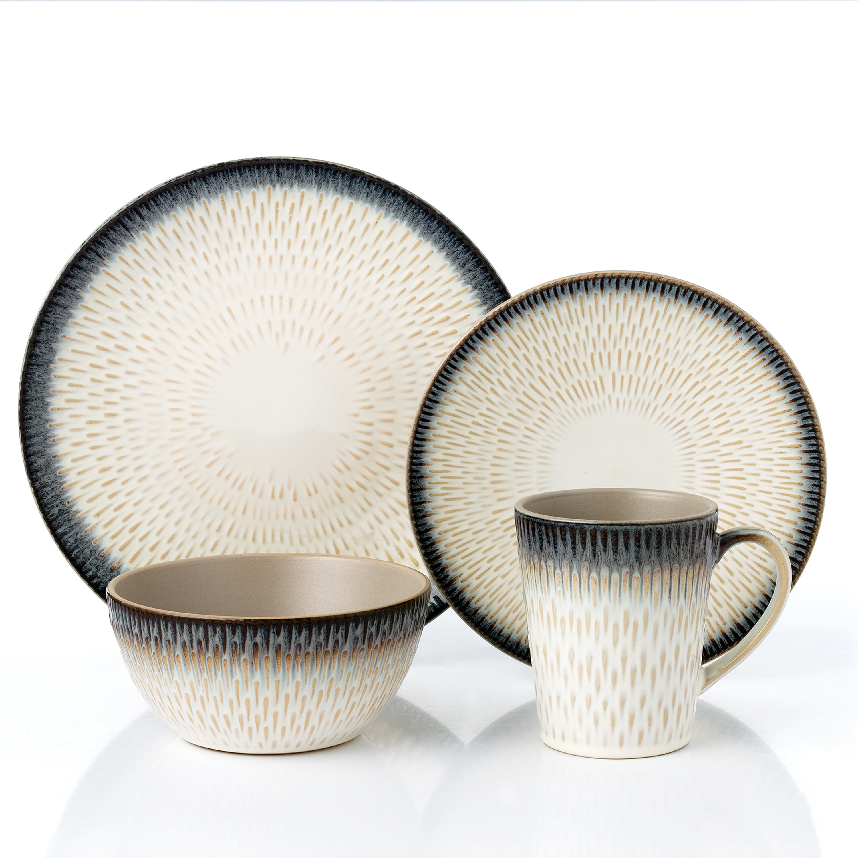 Lorren Home Trends 16 Piece Stoneware Set-Blue Drop