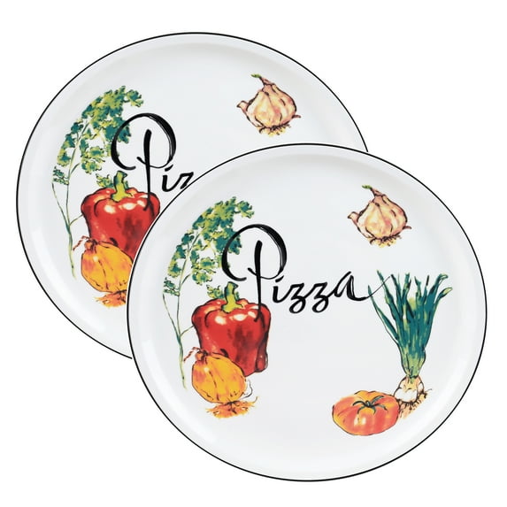 Lorren Home Trends 2 Piece Round 12" Pizza-Serving Platters, Vegetable Design