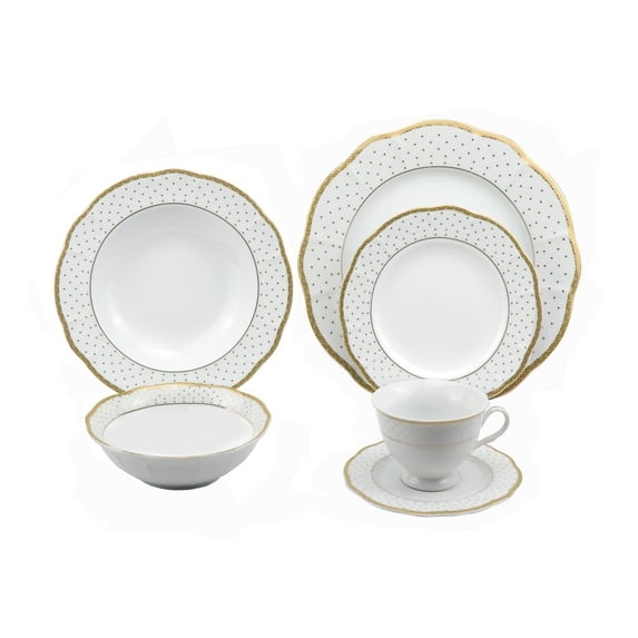 Lorren Home Trends 24 Piece Wavy Fine China Collection Gold Dot Dinnerware (Service for 4)