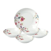 Lorren Home Trends 5 Piece Porcelain Pasta Set, 1 Serving Bowl and 4 Individual Bowls, Floral Design